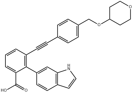Benzoic acid, 2-(1H-indol-6-yl)-3-[2-[4-[[(tetrahydro-2H-pyran-4-yl)oxy]methyl]phenyl]ethynyl]-,2044520-06-9,结构式