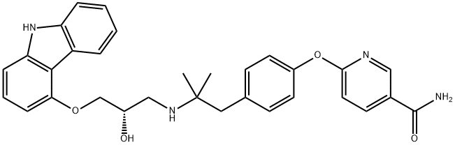 3-Pyridinecarboxamide, 6-[4-[2-[[(2S)-3-(9H-carbazol-4-yloxy)-2-hydroxypropyl]amino]-2-methylpropyl]phenoxy]-, 204592-94-9, 结构式