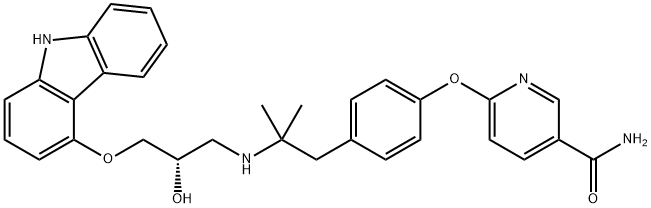 3-Pyridinecarboxamide, 6-[4-[2-[[(2S)-3-(9H-carbazol-4-yloxy)-2-hydroxypropyl]amino]-2-methylpropyl]phenoxy]- Struktur