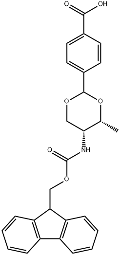 4-[(4R,5R)-Fmoc-4-methyl-1,3-dioxan-2-yl]benzoic acid 化学構造式
