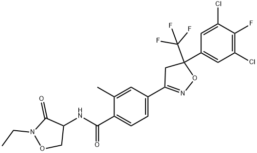 Benzamide, 4-[5-(3,5-dichloro-4-fluorophenyl)-4,5-dihydro-5-(trifluoromethyl)-3-isoxazolyl]-N-(2-ethyl-3-oxo-4-isoxazolidinyl)-2-methyl- Structure