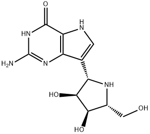 4H-Pyrrolo3,2-dpyrimidin-4-one, 2-amino-7-(2S,3S,4R,5R)-3,4-dihydroxy-5-(hydroxymethyl)-2-pyrrolidinyl-1,5-dihydro- Struktur