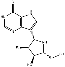 4H-Pyrrolo3,2-dpyrimidin-4-one, 7-(2S,3S,4R,5S)-3,4-dihydroxy-5-(mercaptomethyl)-2-pyrrolidinyl-1,5-dihydro-,222631-67-6,结构式