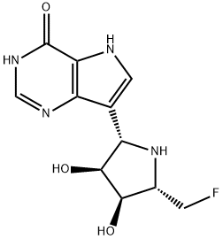 4H-Pyrrolo3,2-dpyrimidin-4-one, 7-(2S,3S,4R,5S)-5-(fluoromethyl)-3,4-dihydroxy-2-pyrrolidinyl-1,5-dihydro- 化学構造式