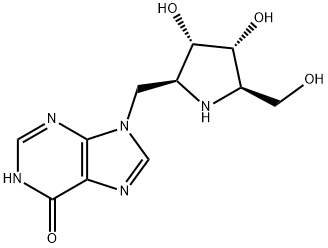 6H-Purin-6-one, 9-(2S,3S,4R,5R)-3,4-dihydroxy-5-(hydroxymethyl)-2-pyrrolidinylmethyl-1,9-dihydro- Struktur