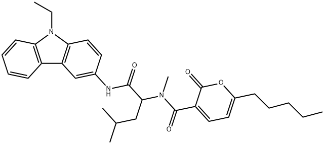 2H-Pyran-3-carboxamide,N-[1-[[(9-ethyl-9H-carbazol-3-yl)amino]carbonyl]-3-methylbutyl]-N-methyl-2-oxo-6-pentyl-(9CI) Structure