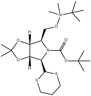 5H-1,3-Dioxolo4,5-cpyrrole-5-carboxylic acid, 4-(1,1-dimethylethyl)dimethylsilyloxymethyl-6-(1,3-dithian-2-yl)tetrahydro-2,2-dimethyl-, 1,1-dimethylethyl ester, (3aR,4R,6R,6aS)- Structure