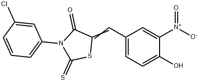 (5E)-3-(3-chlorophenyl)-5-[(4-hydroxy-3-nitrophenyl)methylidene]-2-sulfanylidene-1,3-thiazolidin-4-one 结构式