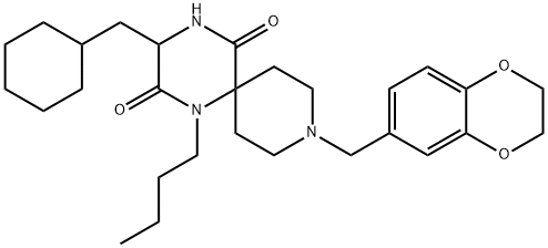 1,4,9-Triazaspiro[5.5]undecane-2,5-dione, 1-butyl-3-(cyclohexylmethyl)-9-[(2,3-dihydro-1,4-benzodioxin-6-yl)methyl]-, 342394-93-8, 结构式