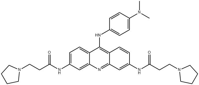 3,6-ビス(3-ピロリジノプロピオニルアミノ)-9-[4-(ジメチルアミノ)アニリノ]アクリジン 化学構造式