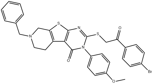 7-benzyl-2-[2-(4-bromophenyl)-2-oxoethyl]sulfanyl-3-(4-methoxyphenyl)-6,8-dihydro-5H-pyrido[2,3]thieno[2,4-b]pyrimidin-4-one 化学構造式