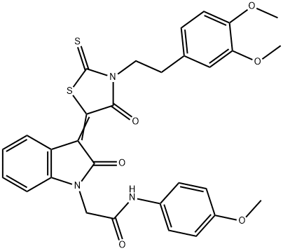 2-[(3Z)-3-[3-[2-(3,4-dimethoxyphenyl)ethyl]-4-oxo-2-sulfanylidene-1,3-thiazolidin-5-ylidene]-2-oxoindol-1-yl]-N-(4-methoxyphenyl)acetamide Structure