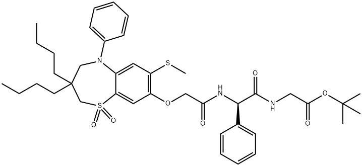 Glycine, (2R)-N-[[[3,3-dibutyl-2,3,4,5-tetrahydro-7-(methylthio)-1,1-dioxido-5-phenyl-1,5-benzothiazepin-8-yl]oxy]acetyl]-2-phenylglycyl-, 1,1-dimethylethyl ester (9CI)|//