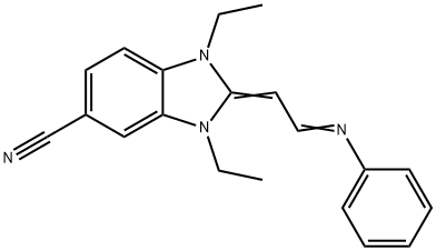 1,3-二乙基-2-(2-苯基亚氨基亚乙基)苯并咪唑-5-甲腈,4751-28-4,结构式