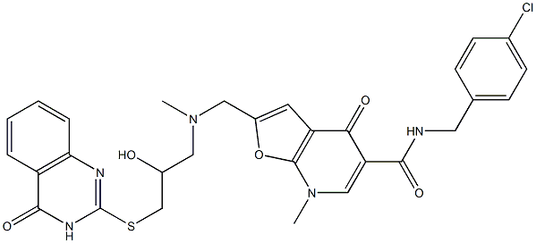 Furo[2,3-b]pyridine-5-carboxamide,  N-[(4-chlorophenyl)methyl]-2-[[[3-[(1,4-dihydro-4-oxo-2-quinazolinyl)thio]-2-hydroxypropyl]methylamino]methyl]-4,7-,562102-01-6,结构式