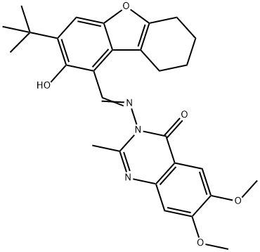 4(3H)-Quinazolinone,3-[[[3-(1,1-dimethylethyl)-6,7,8,9-tetrahydro-2-hydroxy-1-dibenzofuranyl]methylene]amino]-6,7-dimethoxy-2-methyl-(9CI) Structure