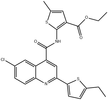 ethyl 2-(6-chloro-2-(5-ethylthiophen-2-yl)quinoline-4-carboxamido)-5-methylthiophene-3-carboxylate Structure