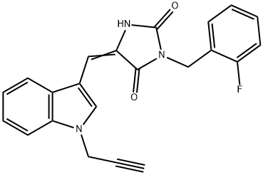 2,4-Imidazolidinedione,3-[(2-fluorophenyl)methyl]-5-[[1-(2-propynyl)-1H-indol-3-yl]methylene]-(9CI),593274-68-1,结构式