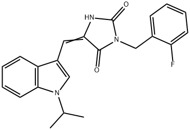 2,4-Imidazolidinedione,3-[(2-fluorophenyl)methyl]-5-[[1-(1-methylethyl)-1H-indol-3-yl]methylene]-(9CI),593274-69-2,结构式