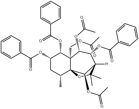 (3R,10R)-5aβ-(Acetoxymethyl)-3,4,5,5a,6,7,8,9-octahydro-2,2,9β-trimethyl-2H-3β,9aβ-methano-1-benzoxepine-4β,5β,6β,7β,10-pentol 5,10-diacetate 4,6,7-tribenzoate Struktur