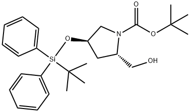 (2S,4R)-叔-丁基 4-((叔-丁基二苯基甲硅烷基)氧代)-2-(羟甲基)吡咯烷-1-甲酸基酯, 615582-98-4, 结构式