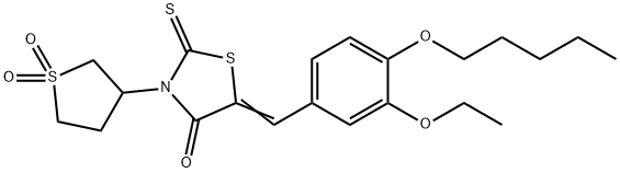 (5E)-3-(1,1-dioxothiolan-3-yl)-5-[(3-ethoxy-4-pentoxyphenyl)methylidene]-2-sulfanylidene-1,3-thiazolidin-4-one 结构式