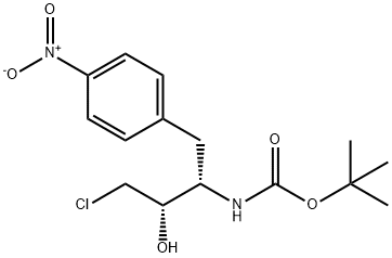 tert-Butyl (2S,3S)-4-chloro-3-hydroxy-1-(4-nitrophenyl)butan-2-ylcarbamate 化学構造式