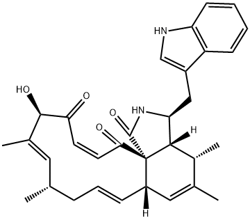 (13E,16S,17E,19R,21E)-19-ヒドロキシ-10-(1H-インドール-3-イル)-16,18-ジメチル[13]サイトカラサ-6,13,17,21-テトラエン-1,20,23-トリオン 化学構造式