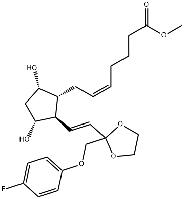 (Z)-7-[(1R)-3α,5α-ジヒドロキシ-2β-[(E)-2-[2-[(4-フルオロフェノキシ)メチル]-1,3-ジオキソラン-2-イル]エテニル]シクロペンタン-1α-イル]-5-ヘプテン酸メチル 化学構造式