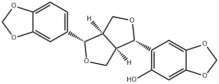 (1S,3aβ,6aβ)-1β-(6-ヒドロキシ-1,3-ベンゾジオキソール-5-イル)-4β-(1,3-ベンゾジオキソール-5-イル)テトラヒドロ-1H,3H-フロ[3,4-c]フラン 化学構造式