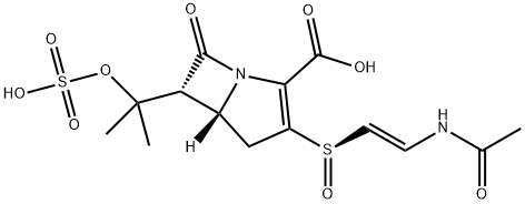 (5R)-3-[[(E)-2-(アセチルアミノ)エテニル]スルフィニル]-6α-[1-メチル-1-(スルホオキシ)エチル]-7-オキソ-1-アザビシクロ[3.2.0]ヘプタ-2-エン-2-カルボン酸 化学構造式