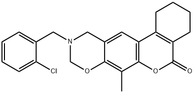 10-[(2-chlorophenyl)methyl]-7-methyl-1,2,3,4,9,11-hexahydroisochromeno[4,3-g][1,3]benzoxazin-5-one,848746-89-4,结构式