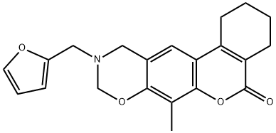 10-(furan-2-ylmethyl)-7-methyl-1,2,3,4,9,11-hexahydroisochromeno[4,3-g][1,3]benzoxazin-5-one 结构式