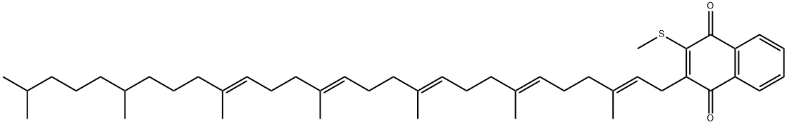 2-[(2E,6E,10E,14E,18E)-3,7,11,15,19,23,27-ヘプタメチル-2,6,10,14,18-オクタコサペンタエニル]-3-(メチルチオ)-1,4-ナフタレンジオン 化学構造式