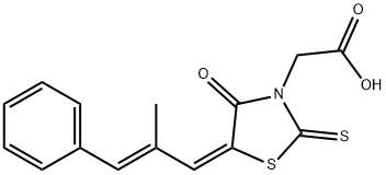 3-Thiazolidineacetic acid, 5-[(2E)-2-methyl-3-phenyl-2-propen-1-ylidene]-4-oxo-2-thioxo-, (5E)- Structure