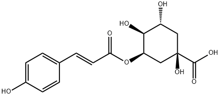 Cyclohexanecarboxylic acid, 1,3,4-trihydroxy-5-[[(2E)-3-(4-hydroxyphenyl)-1-oxo-2-propen-1-yl]oxy]-, (1R,3R,4S,5R)- Struktur