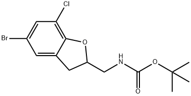 (5-溴-7-氯-2,3-二氢苯呋喃-2-基)甲基氨甲酸叔丁基酯 结构式