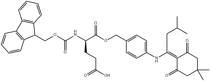 (4R)-5-[(4-{[1-(4,4-dimethyl-2,6-dioxocyclohexylidene)-3-methylbutyl]amino}phenyl)methoxy]-4-({[(9H-fluoren-9-yl)methoxy]carbonyl}amino)-5-oxopentanoic acid 化学構造式