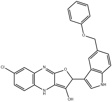 7-Chloro-2,4-dihydro-2-[5-(phenoxymethyl)-1H-indol-3-yl]furo[2,3-b]quinoxalin-3-ol 化学構造式