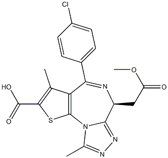 6H-Thieno[3,2-f][1,2,4]triazolo[4,3-a][1,4]diazepine-6-acetic acid, 2-carboxy-4-(4-chlorophenyl)-3,9-dimethyl-, 6-methyl ester, (6S)- Structure