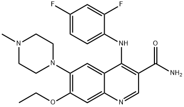 3-Quinolinecarboxamide, 4-[(2,4-difluorophenyl)amino]-7-ethoxy-6-(4-methyl-1-piperazinyl)- Struktur