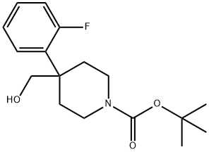 1-Piperidinecarboxylic acid, 4-(2-fluorophenyl)-4-(hydroxymethyl)-, 1,1-dimethylethyl ester 化学構造式