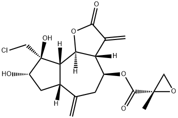 (S)-2-Methyl-2-oxiranecarboxylic acid (3aR,3aβ,9S,6aβ,9aβ,9bα)-9-(chloromethyl)dodecahydro-8α,9β-dihydroxy-3,6-bismethylene-2-oxoazuleno[4,5-b]furan-4β-yl ester 结构式