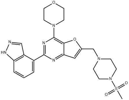 Furo[3,2-d]pyrimidine, 2-(1H-indazol-4-yl)-6-[[4-(methylsulfonyl)-1-piperazinyl]methyl]-4-(4-morpholinyl)- 化学構造式
