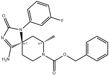 1,3,8-Triazaspiro[4.5]dec-3-ene-8-carboxylic acid, 4-amino-1-(3-fluorophenyl)-7- 结构式