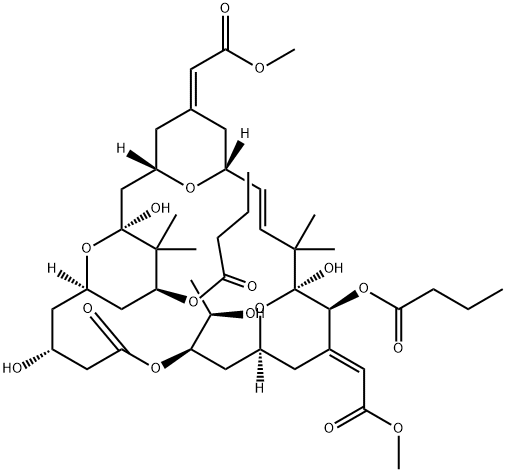 Butanoic acid, (1S,3S,5Z,7R,8E,11S,12S,13E,15S,17R,21R,23R,25S)-1,11,21-trihydroxy-17-(1R)-1-hydroxyethyl-5,13-bis(2-methoxy-2-oxoethylidene)-10,10,26,26-tetramethyl-19-oxo-18,27,28,29-tetraoxatetracyclo21.3.1.13,7.111,15nonacos-8-ene-12,25-diyl ester Structure