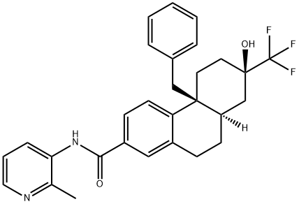 (4bS,7R,8aR)-4b-benzyl-7-hydroxy-N-(2-methylpyridin-3-yl)-7-(trifluoromethyl)-5,6,8,8a,9,10-hexahydrophenanthrene-2-carboxamide Struktur