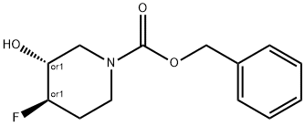1-Piperidinecarboxylic acid, 4-fluoro-3-hydroxy-, phenylmethyl ester, (3R,4R)-rel- Struktur