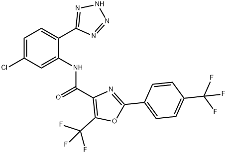 4-Oxazolecarboxamide, N-[5-chloro-2-(2H-tetrazol-5-yl)phenyl]-5-(trifluoromethyl)-2-[4-(trifluoromethyl)phenyl]- 化学構造式