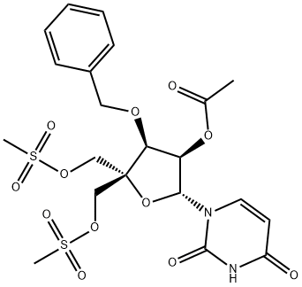 Uridine, 4'-C-[[(methylsulfonyl)oxy]methyl]-3'-O-(phenylmethyl)-, 2'-acetate 5'-methanesulfonate Structure